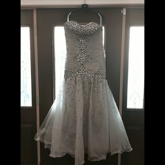 Silver Strapless Beaded Mermaid Trumpet Prom Dress - Picture 3 of 5